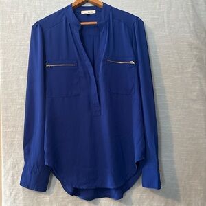 MNK Blouse V-Neck Buttoned Pullover Long Sleeve Blue Women’s Sz S/M